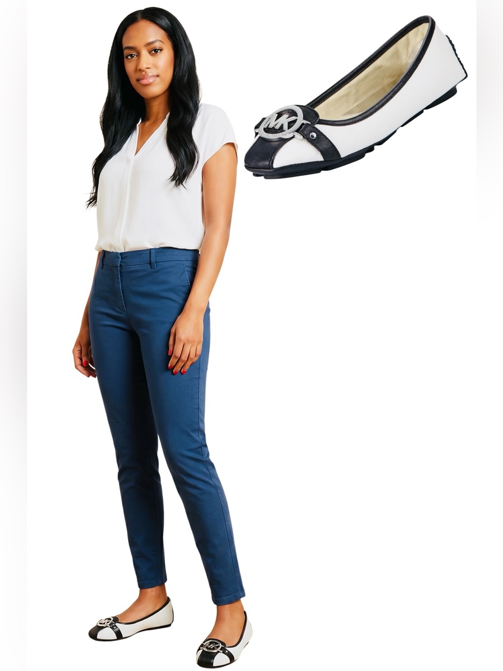 MICHAEL Michael Kors White and Black Fulton Saffiano Logo Flats